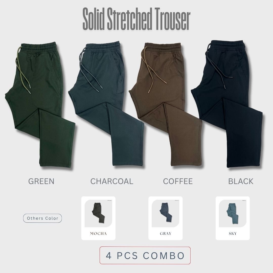 3 Solid Stretched Trouser 4 pcs Combo | JOG28 - Image 1
